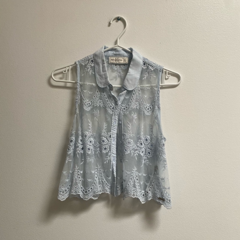 Abercrombie & Fitch Mesh Embroidered Button Top